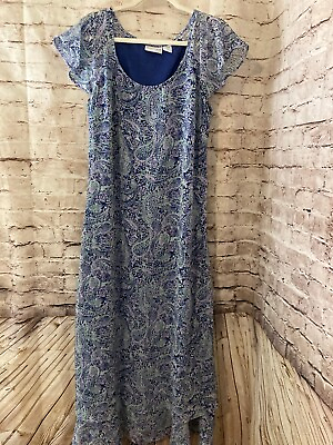 #ad Jaclyn Smith Dress Womens 12 Fit amp; Flare Blue Paisley Full Length Flutter Sleeve $18.99