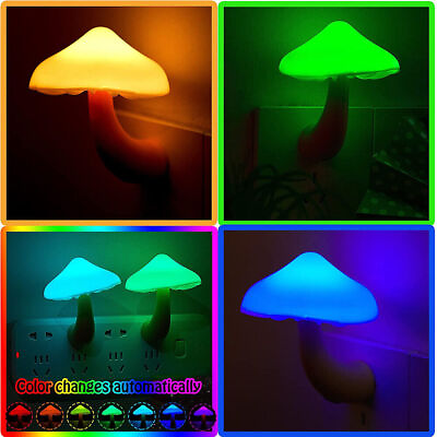 #ad 3x Romantic LED Night Lights Mushroom Light Sensor Plug in Wall Lamps Home Decor $10.12