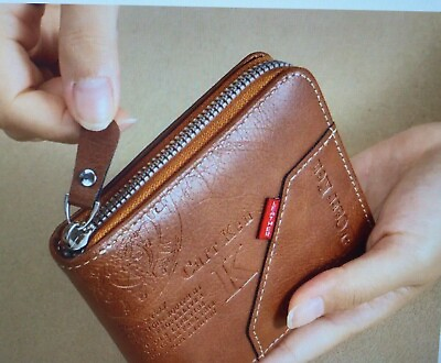 #ad Genuine Leather Men#x27;s Zipper Zip Around Organizer Bifold Wallet $13.99