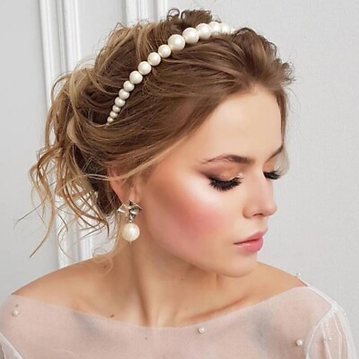 #ad Women Pearl Luxury 2PCs Hairbands Bridal Crystal Hair Accessories Wedding Tiara $11.50