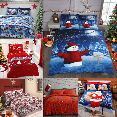 #ad Father Christmas Tree Santa Claus Reindeer Snowman Quilt Duvet Cover Bedding Set GBP 12.95