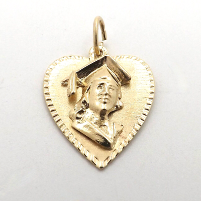 #ad 14k Gold Girl Graduate Heart Charm Pendant Graduation Vintage Engravable $265.05