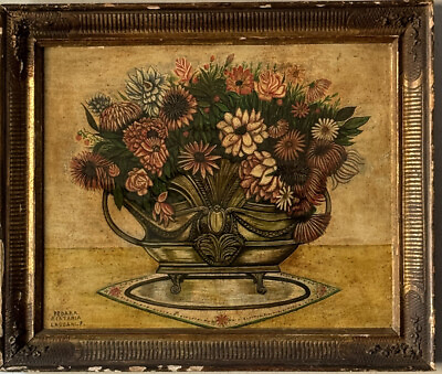 #ad ANTIQUE 19TH CENTURY ITALIAN STILL LIFE IMPRESSIONIST OIL PAINTING OLD FLOWERS $1400.00