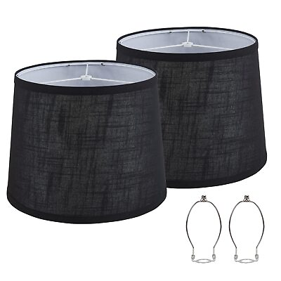 #ad Black Bedside Lamp Shades Set of 2 Replacement Fabric Lampshades for Table La $43.06