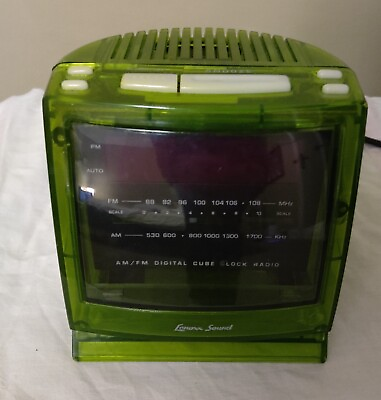 #ad Vintage Lenoxx Sound TV Shape Transparent Green Alarm Clock AM FM Radio *Rare* $35.00