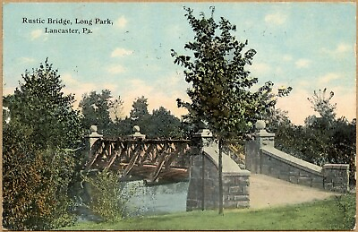 #ad Lancaster PA Long Park Rustic Bridge Pennsylvania Postcard $5.19
