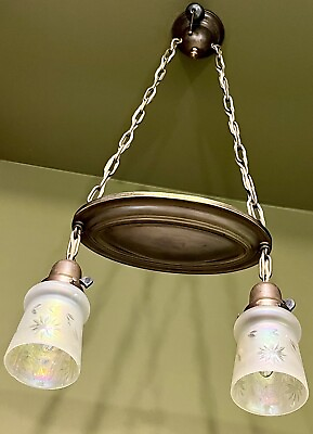 #ad Vintage Antique 1910’s Pan Chandelier With Iridescent Glass Shades Restored $490.00