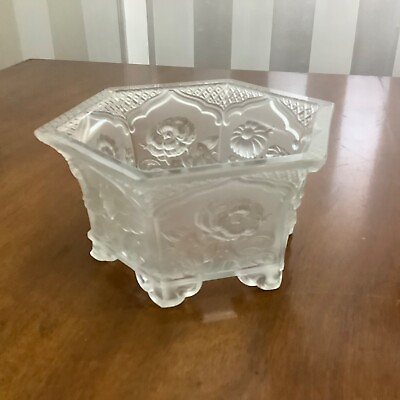 #ad Vintage frosted Hexagonal Flower Bowl by Verlys $79.00