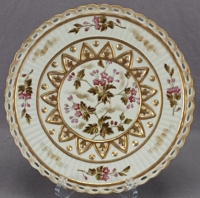 #ad Victoria Carlsbad Hand Painted Pink Floral Raised Gold Ivory Reticulated Plate $100.00