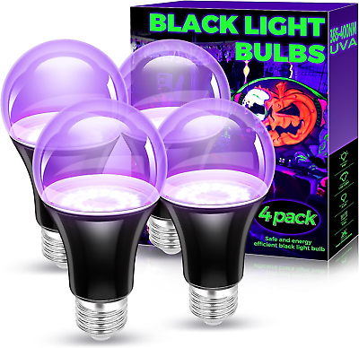 #ad Black Light Bulbs 4 Pack A19 LED UV Black Light Bulbs for Glow in the Dark 9W $16.24