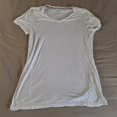#ad Nautica Adult Women#x27;s Medium M White Short Sleeve Casual V neck Shirt $9.79