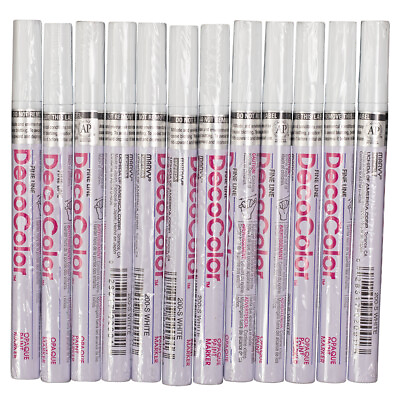 #ad 12 Pc Set White Decocolor Fine Line Point Oil Based Glossy Opaque Paint Marker $55.40