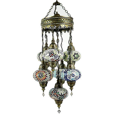 #ad Handmade Turkish Moroccan Mosaic Ceiling Pendant Lamp Chandelier 7 Large Globe $431.99