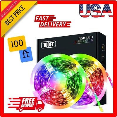 #ad 100 Ft LED Lights for Bedroom Music Sync Color Changing RGB LED Strip Rope Light $14.99