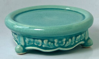 #ad Vintage Green Ceramic Pottery Display Pedestal Candle Holder $12.00