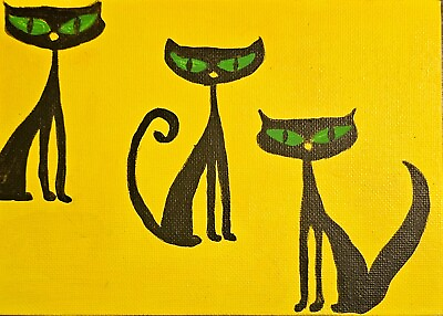 #ad quot;Original Black Cats Painting Acrylic Wall Art Handmade Animal Portrait $23.00