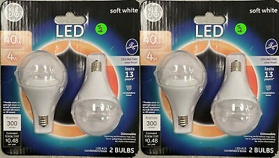 #ad GE LED Bulbs Soft White Clear 40W Replacement 4W 300 lm CA Base Dimmable 4 Bulbs $10.19
