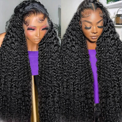 #ad Curly Deep Loose Water Wave Brazilian Virgin Human Hair 13x4 Lace Frontal Wigs $209.95