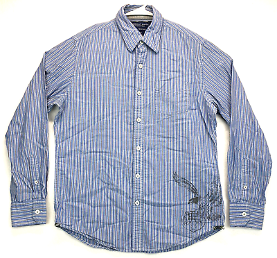 #ad American Eagle Shirt Mens Medium Oxford Blue Striped Long Sleeve Button Up Pocke $9.47