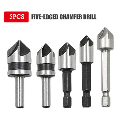 #ad 5PCS 5 Flute HSS Countersink Drill Bit Set Counter Sink Chamfer Tool 82° Angle $7.99