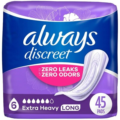 #ad Always Discreet Incontinence Pads 6 Drop Extra Heavy Long Length 45 Count $21.40