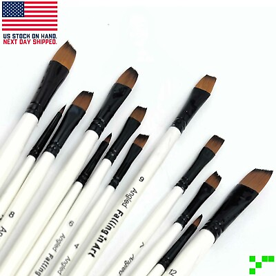 #ad 12p Nylon Angled Paint Brushes Watercolor Oil Painting Acrylic Nail Craft Hobby $6.71