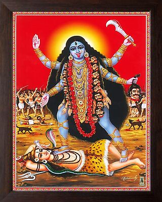 #ad Goddess Kali Painting HD Printed Religious Picture With Wooden Frame $99.22