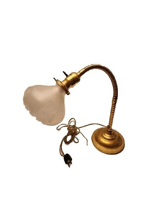 #ad Vintage Hubbell Ptd July 19 1910 Brass Gooseneck Desk Lamp Brand GE Antique $250.00