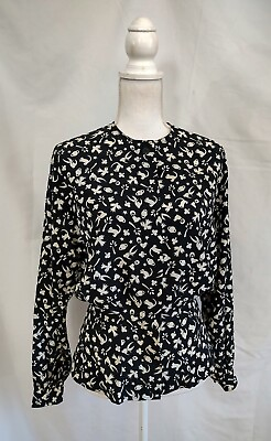 #ad Vintage Counterparts Black amp; White Witchy Gypsy Print Button Down Blouse Top 6 $24.99