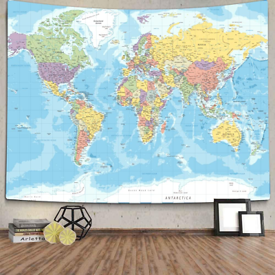 #ad World Map Wall Hanging With Countries And Major Cities Tapestry Living Room $27.99
