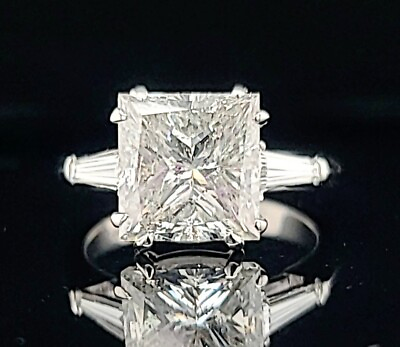 #ad 5.45ct. Platinum Vintage Engagement Ring Natural Princess Cut Diamond Circ 1950#x27; $16950.00