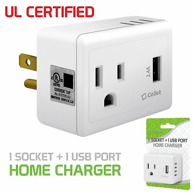 #ad Cellet UL Certified 1 Outlet 12Watt 2.4Amp USB Port Travel Charger $8.99