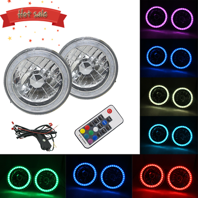 #ad Pair 7quot; Round RGB Multi Color LED SMD Halo Angel Eyes DRL Headlights Replacement $41.99