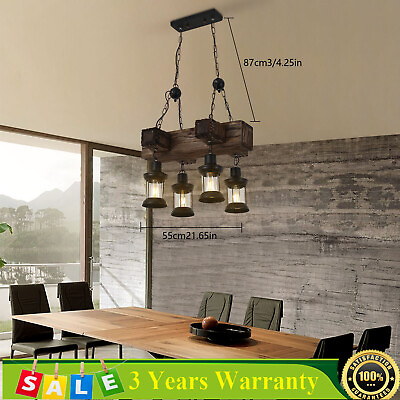 #ad Rustic Chandelier Pendant Lighting Fixture Wooden Ceiling LED Light Hanging Lamp $73.15