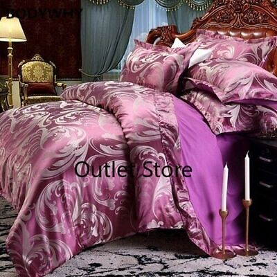 #ad Wedding Luxury Bedding Sets Jacquard Queen King Size Duvet Cover Set Bed Sheet $102.09