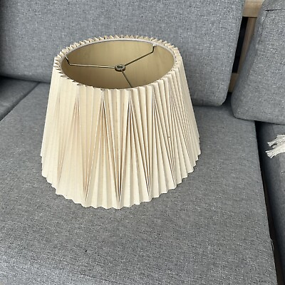 #ad Vintage Lamp Shade Pleated Beige Linen Stiff 9quot; High $29.99