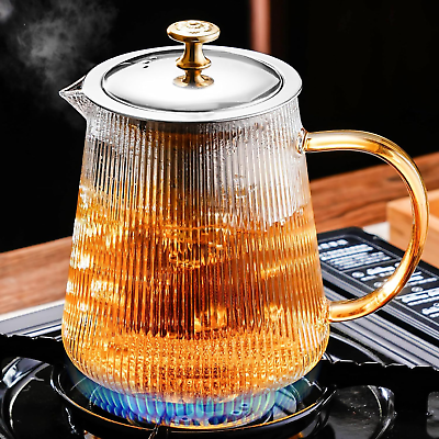 #ad Glass Teapot Stovetop 34 OZ with Vertical Stripes Borosilicate Clear Tea Kettle $22.56