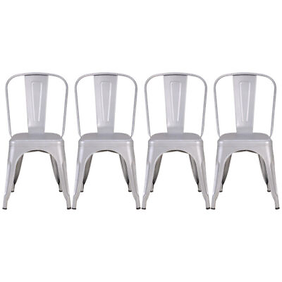 #ad Iron Metal Dining Chair Stackable Side Bar Chairs with Back Set of 4 Kitchen $106.39