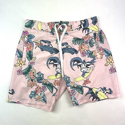 #ad Batman n Robin Classic Pink Tropical Swimwear Bermuda Shorts Men’s Size M $16.99