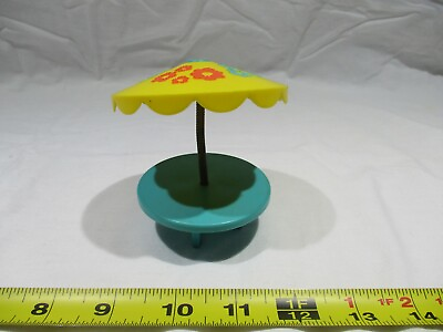 #ad Fisher Price Little People Vintage Yellow Pool Table Teal Umbrella Summer Toy $9.36