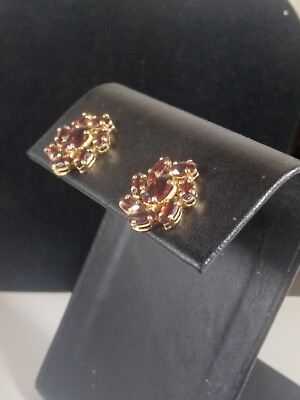 #ad Estate 14K Gold Garnet Cluster Floral Earrings. $250.00