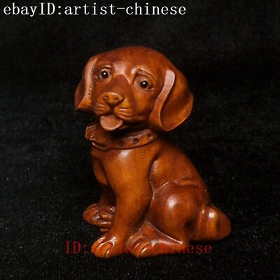 #ad H 5.2 CM Japanese Boxwood Hand carved vivid Dog Statue Netsuke Gift Collection GBP 19.99