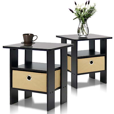 #ad End Table Set of 2 Sofa Side Drawer Living Room Bedroom Storage Nightstand New $34.95