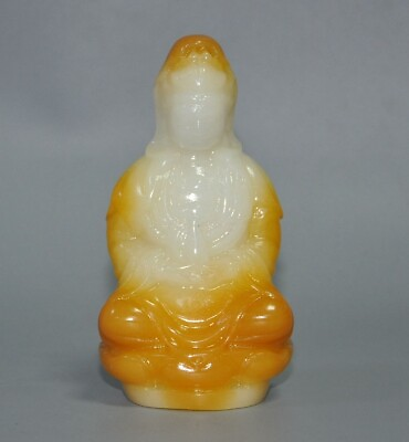 #ad 4.8quot;China Ancient White jade Carve temple Kwan yin guanyin Goddess Buddha Statue $99.00