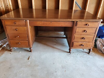 #ad Antique wooden lawyer’s banker’s desk with lockable drawers $330.00