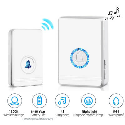 #ad 400m Waterproof Wireless Door Bell Home Doorbell Chime Plug in Receiver 48 Music $17.19