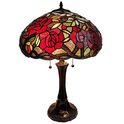 #ad New Lamp Table Nightstand Glass Stained Light Bed Side Room Shade Floral Reading $211.39