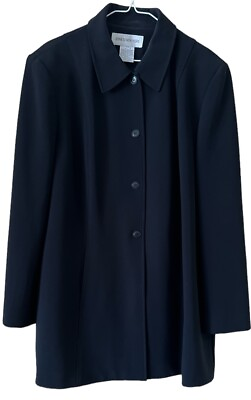 #ad Jones New York Women#x27;s Black Collared Long Sleeve Button Front Walker Coat Sz 14 $25.49