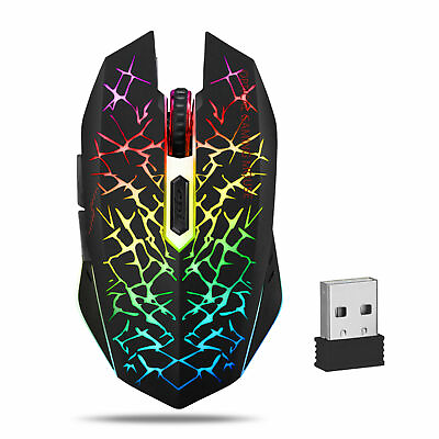 #ad Wireless USB Optical Mice Gaming Mouse 7 Color LED Backlit Rechargeable For PC $11.99