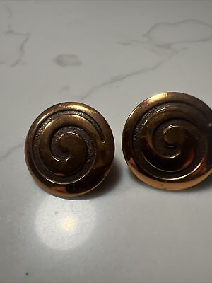 #ad Vintage Etched Swirl Copper Disc Modernist Screw Back Earrings MCM $14.99